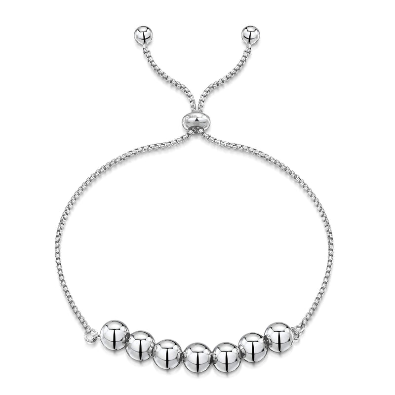 [Australia] - Amberta 925 Sterling Silver - Rhodium Plated - Various Types - 1.2 mm Chain Bracelet with Charm - Adjustable up to 9" inch - Donut Slider 4. Round Box Chain With Balls 