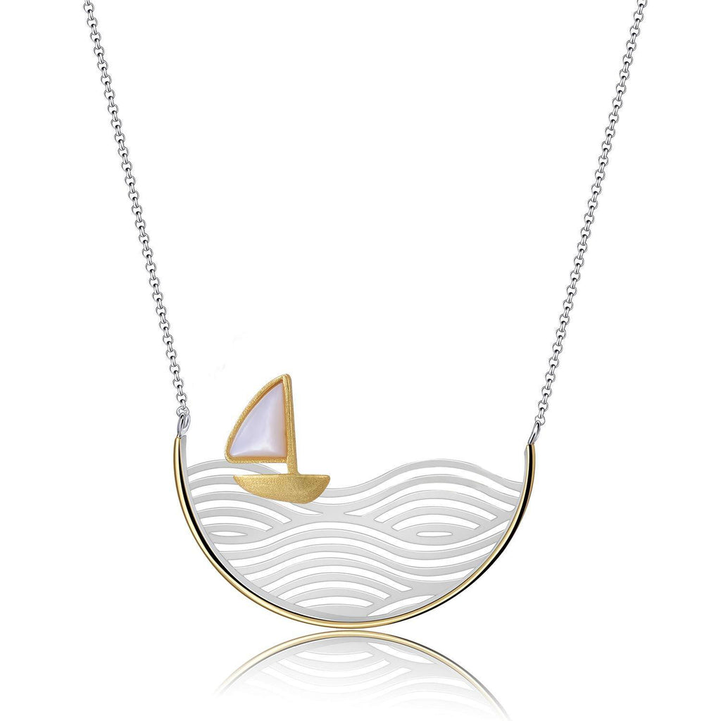 [Australia] - Lotus Fun S925 Sterling Silver Necklace Pendant Creative Sailboat Necklace Handmade Unique Jewelry for Women and Girls 