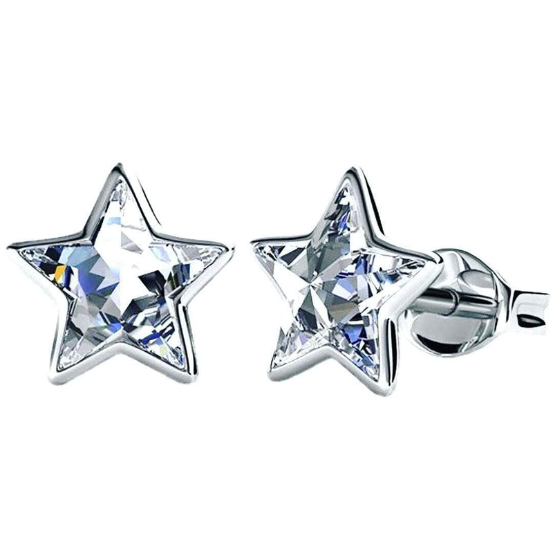 [Australia] - Silver Star Small Stud Swarovski Crystal Earrings - Rhodium plated for Women's or Girl's Gift. 