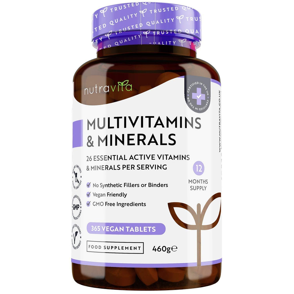 [Australia] - Multivitamins & Minerals - 365 Vegan Multivitamin Tablets - 1 Year Supply - Multivitamin Tablets for Men and Women with 26 Essential Active Vitamins & Minerals - Made in The UK by Nutravita 