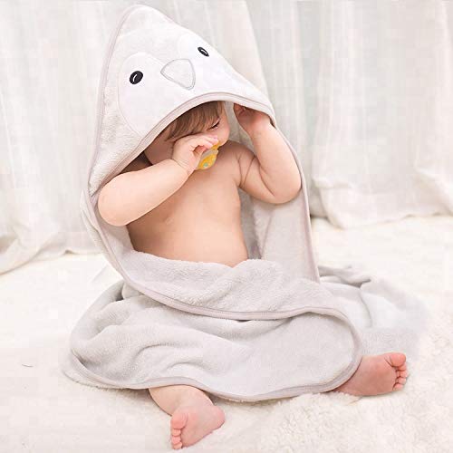 [Australia] - MKW Babies Hooded Baby Towel - Animal, Hooded Bath Towels for Babies, Toddlers – Baby Towel Perfect Baby Gift for Boys and Girl (Grey Penguin) Grey Penguin 