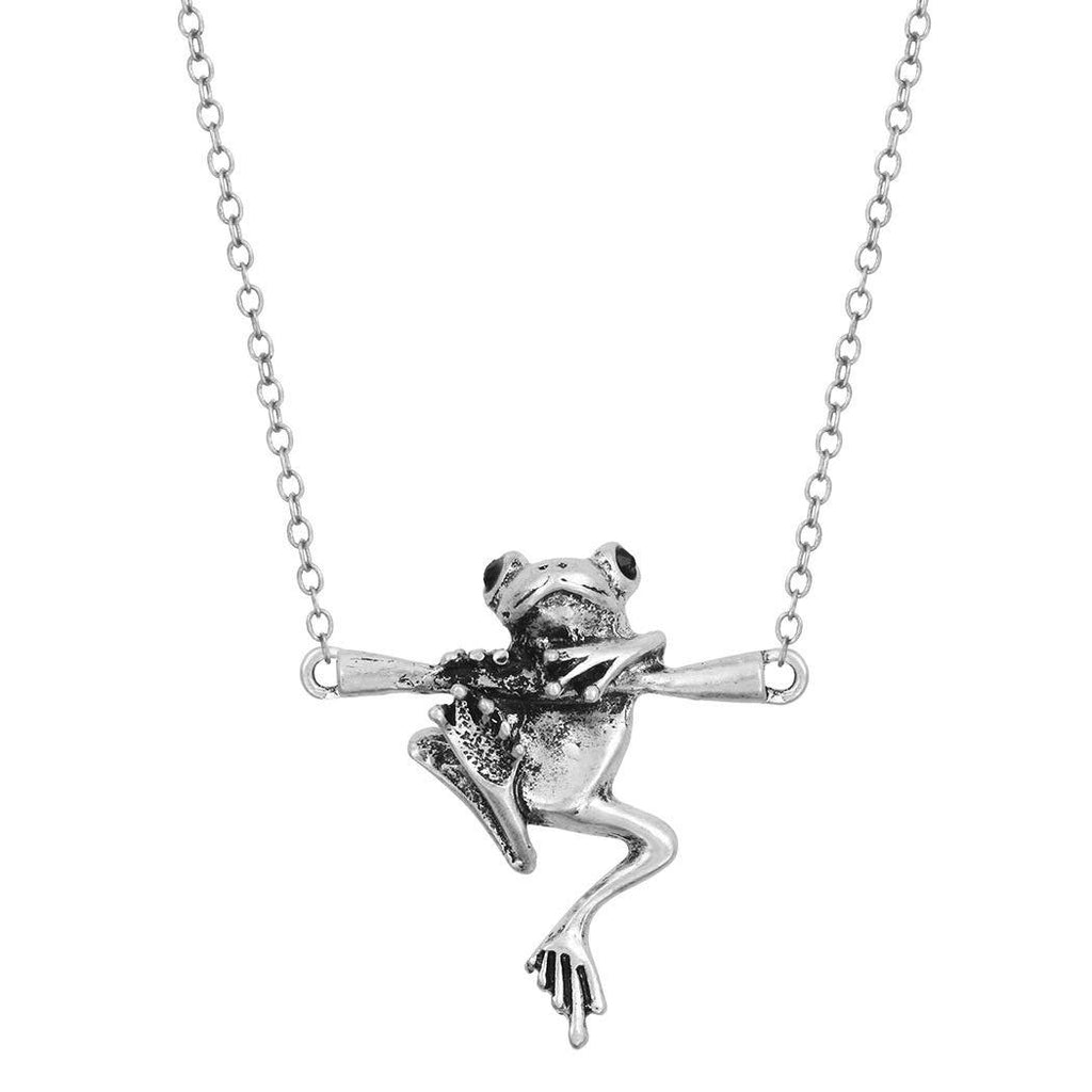 [Australia] - Chandler Vintage Punk Frog Animal Pendant Necklace for Women Men Simple Silver Cute Patina Clavicle Chain Birthday Gift Turkish Necklace 