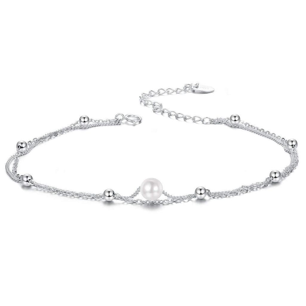 [Australia] - Sllaiss 925 Sterling Silver Bracelet for Women Lady Freshwater Pearl Bead Bracelet Double Chain Adjustable Jewelry 