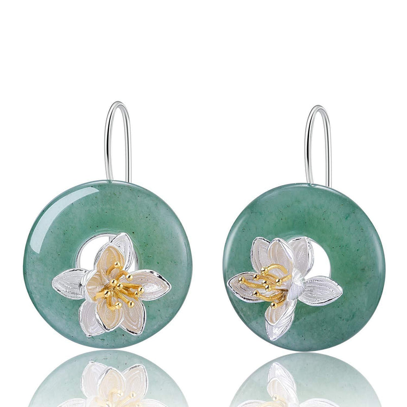 [Australia] - Lotus Fun S925 Sterling Silver Earrings Lotus Whispered Gemstone Drop Earrings Natural Aventurine Creative Popular Handmade Unique Jewellery for Women and Girls Green 