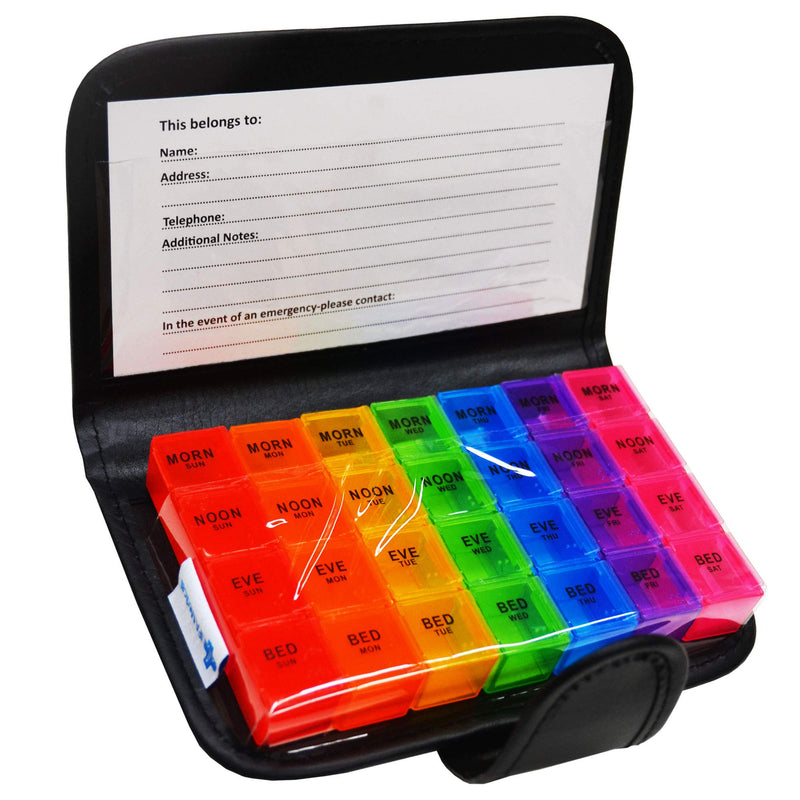 [Australia] - JFA Medical Weekly Small Travel Pill Box Organiser/Reminder for Medicines Supplements, Vitamins, 7days, 4 compartments per Day – Morning, Noon, Evening and Bed. 