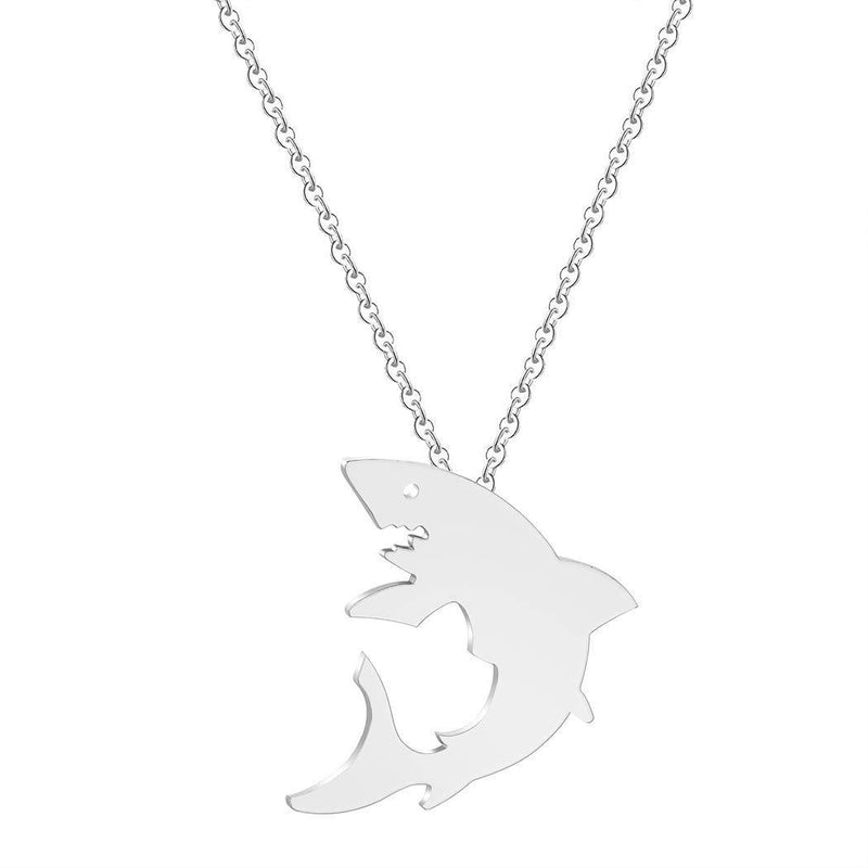 [Australia] - Chandler Fashion Cute Great White Shark Silhouette Pendant Necklace for Women Inspiration Animal Ocean Fish Jewelry Party Gifts Silver 