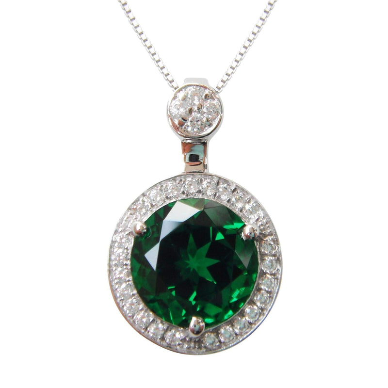 [Australia] - Navachi 925 Sterling Silver 18k White Gold Plated 4.1ct Round Ruby Or Emerald Necklace Pendant 18" Green 