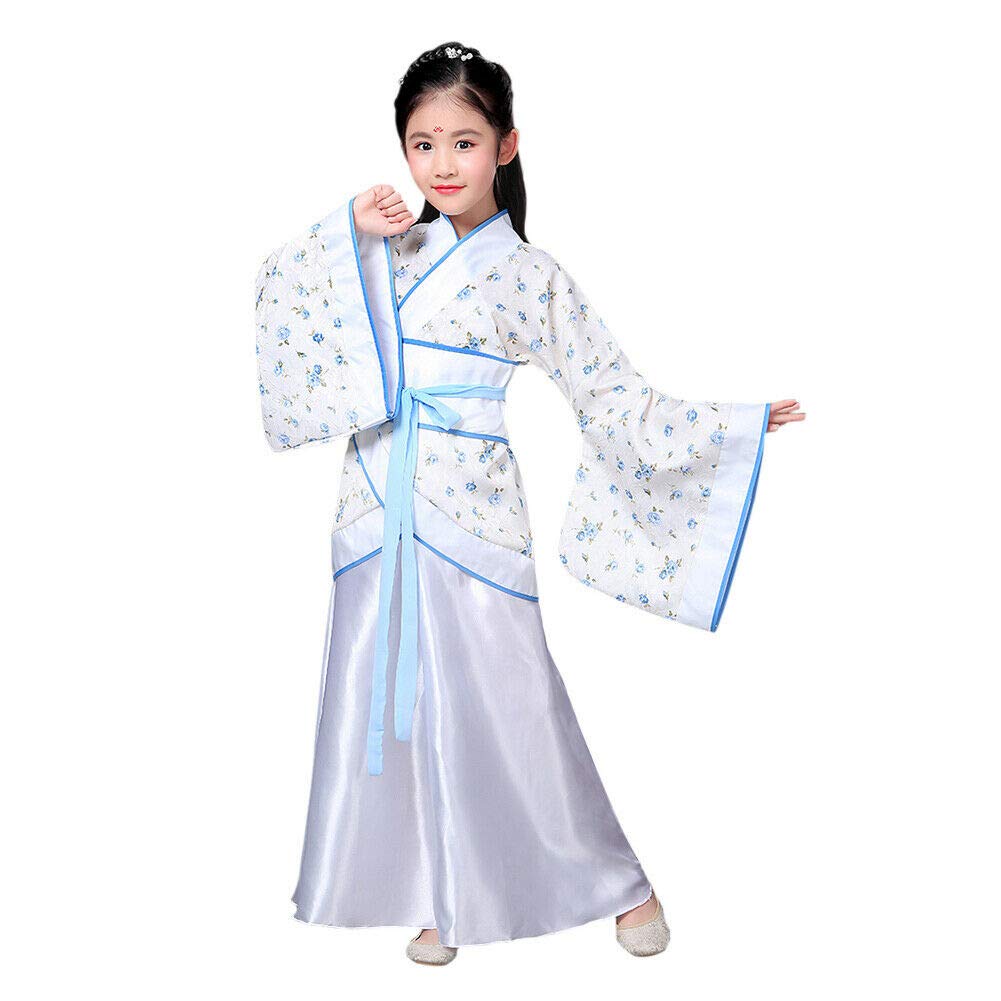 [Australia] - Xinvivion Chinese Style Hanfu Dress - Ancient Traditional Clothing Elegant Retro Tang Suit Performance Costume for Girls 120 White 
