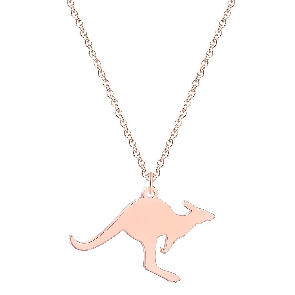 [Australia] - Vintage Minimal Kangaroo Necklace for Women Stainless Steel Rose Gold Australia Animal Vacation Wallaby Gift Mom Colier Pink 