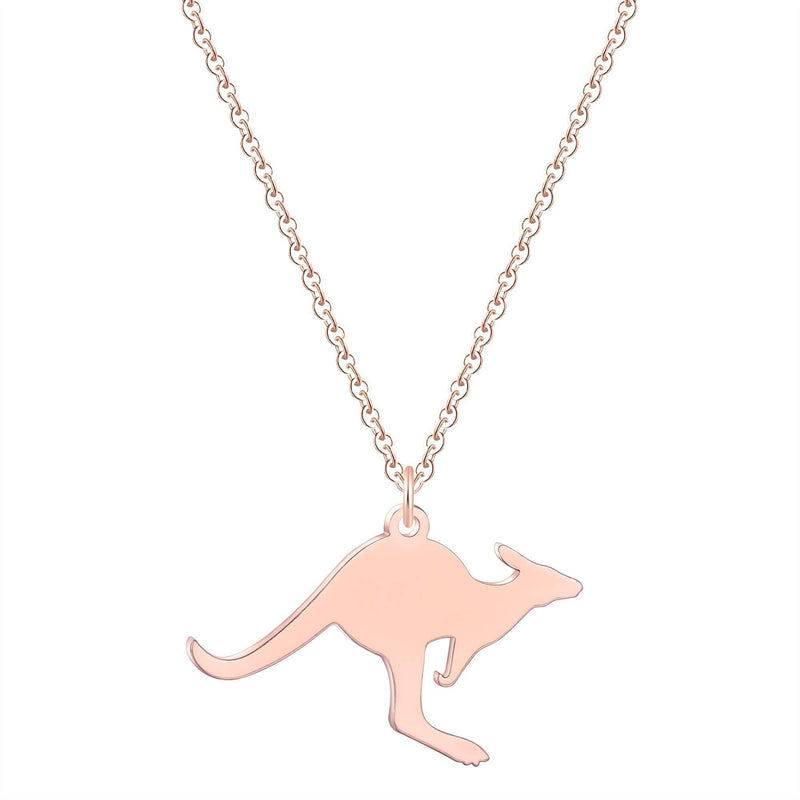 [Australia] - Vintage Minimal Kangaroo Necklace for Women Stainless Steel Rose Gold Australia Animal Vacation Wallaby Gift Mom Colier Pink 