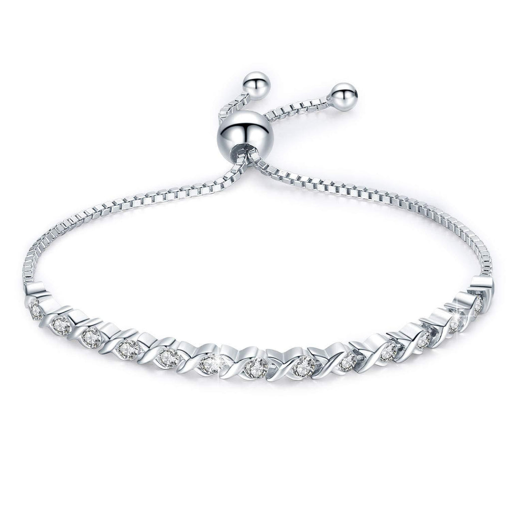 [Australia] - Women's Bracelet Sterling Silver Adjustable Sparkling Slider Bracelet for Charms with 5A Cubic Zirconia Jewelry Gift for Women Girls 