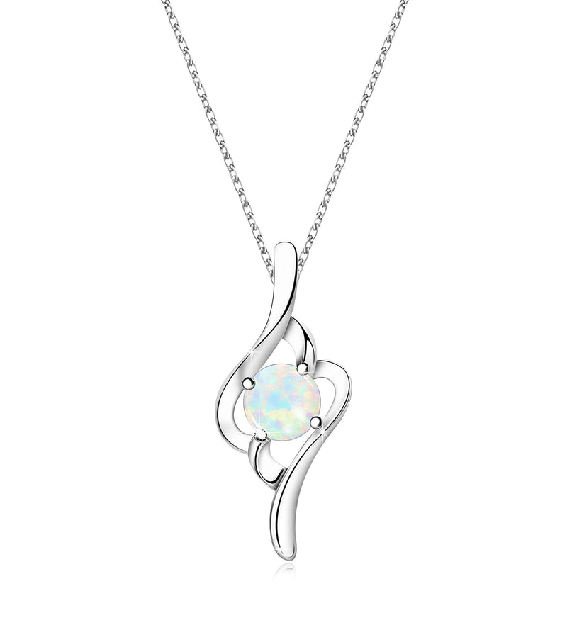 [Australia] - KristLand - "Moonlight Collection Elegant S925 Sterling Silver Necklace with Created Opal Curve Pendant with Adjustable Chain Gifts Women/Girlfriend/Wife/Daughter White Opal 