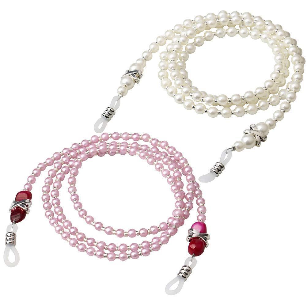 [Australia] - nuosen 2PCS Eyeglass Chains Holders Beaded Glasses Cord, Anti-slip Glasses Neck Cord Sunglasses Strap Lanyard Imitation Pearl Beaded Eyewear Strap 