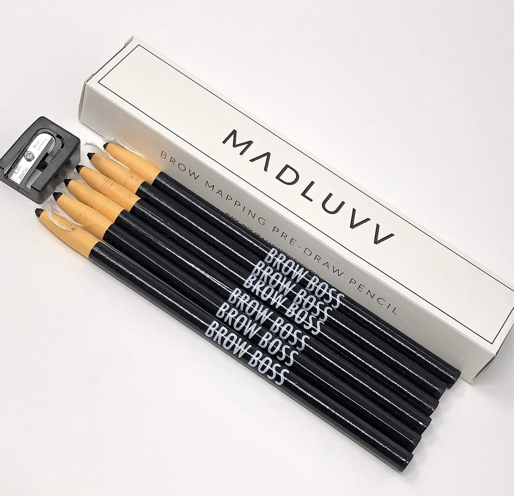 [Australia] - MADLUVV Best Microblading Pre Draw Pencils, Black With Sharpener (6 Pack) 7 Piece Set 