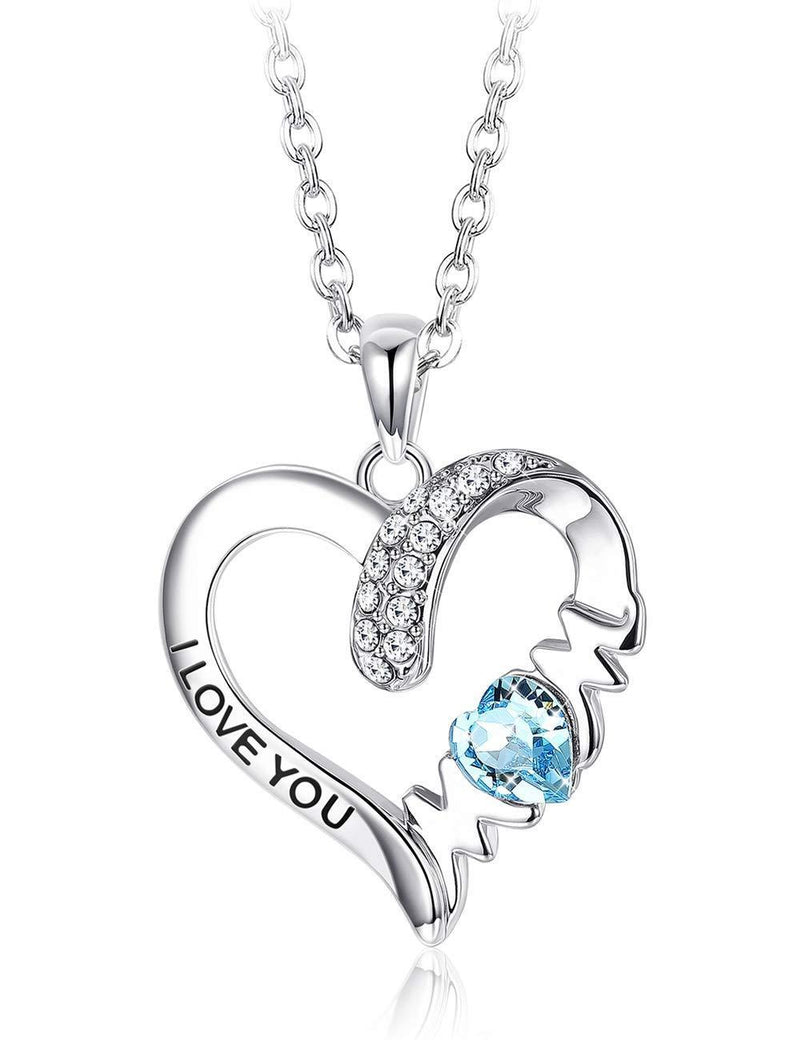 [Australia] - Sllaiss Mothers Day Necklace Crystal Heart Pendant Necklace Engraved I Love You Mum Necklace Eternal Love Heart Pendant Necklace Birthday Gifts for Mum 