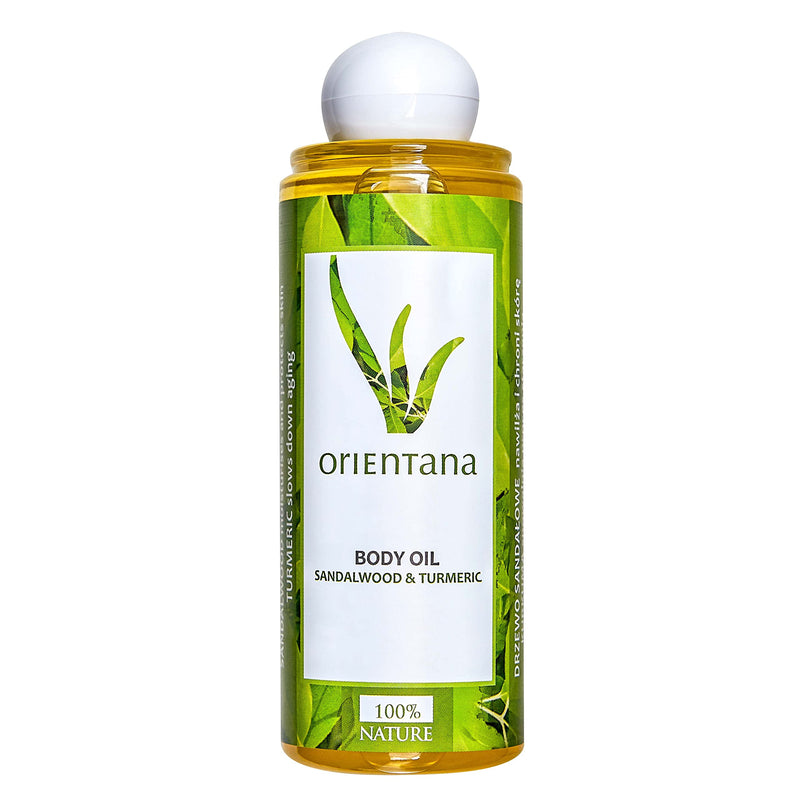 [Australia] - Orientana - Body Oil For Women Sandalwood & Turmeric | 100% Natural Vegan Ayurvedic Massage Oil | Jojoba Oil | Moisturising Dry And Problematic Skin - 210ml 