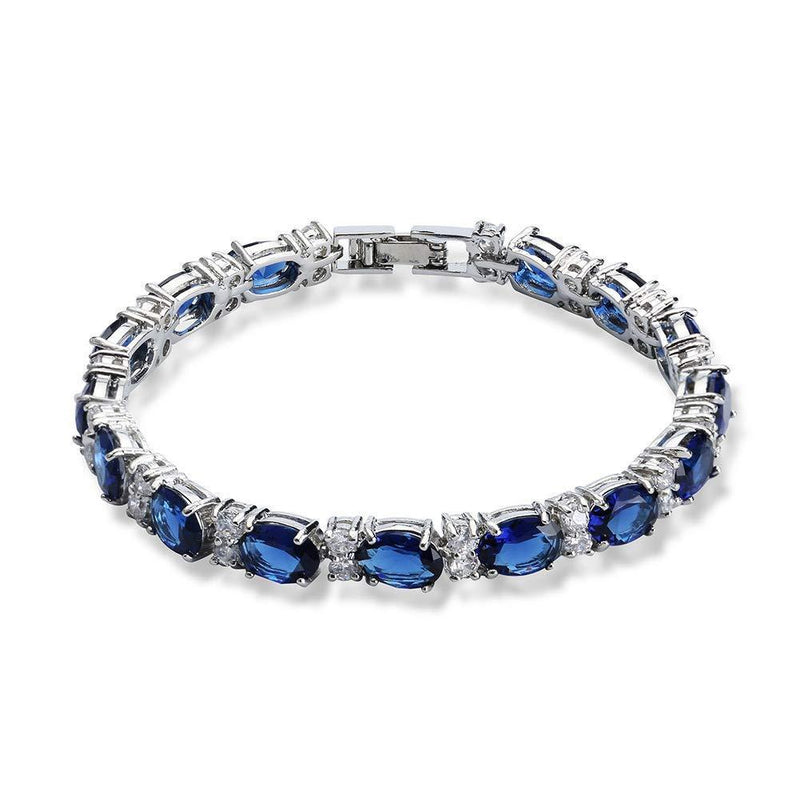 [Australia] - Hanie Tennis Bracelet for Women, White Gold Plated Tennis Bracelet Bangle with AAAAA Cubic Zirconia Crystal, 3 Color Red/Blue/Green Bracelets, Gift for Mother Wife Girlfriend on Bithday Mother’s Day Blue 