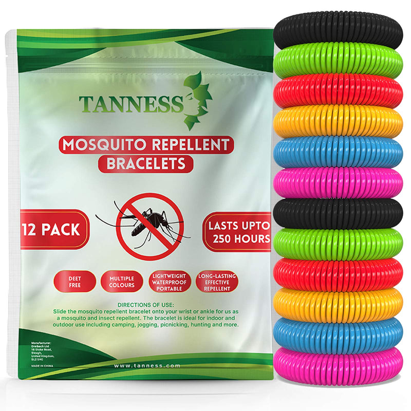 [Australia] - TANNESS Mosquito Repellent Bracelet Pack of 12 Repellents Waterproof Travel Insect Repellent Bands Bracelets for Toddler Baby Kids and Adults – Non-Toxic Deet-Free Outdoor Bug Repeller Wristbands 