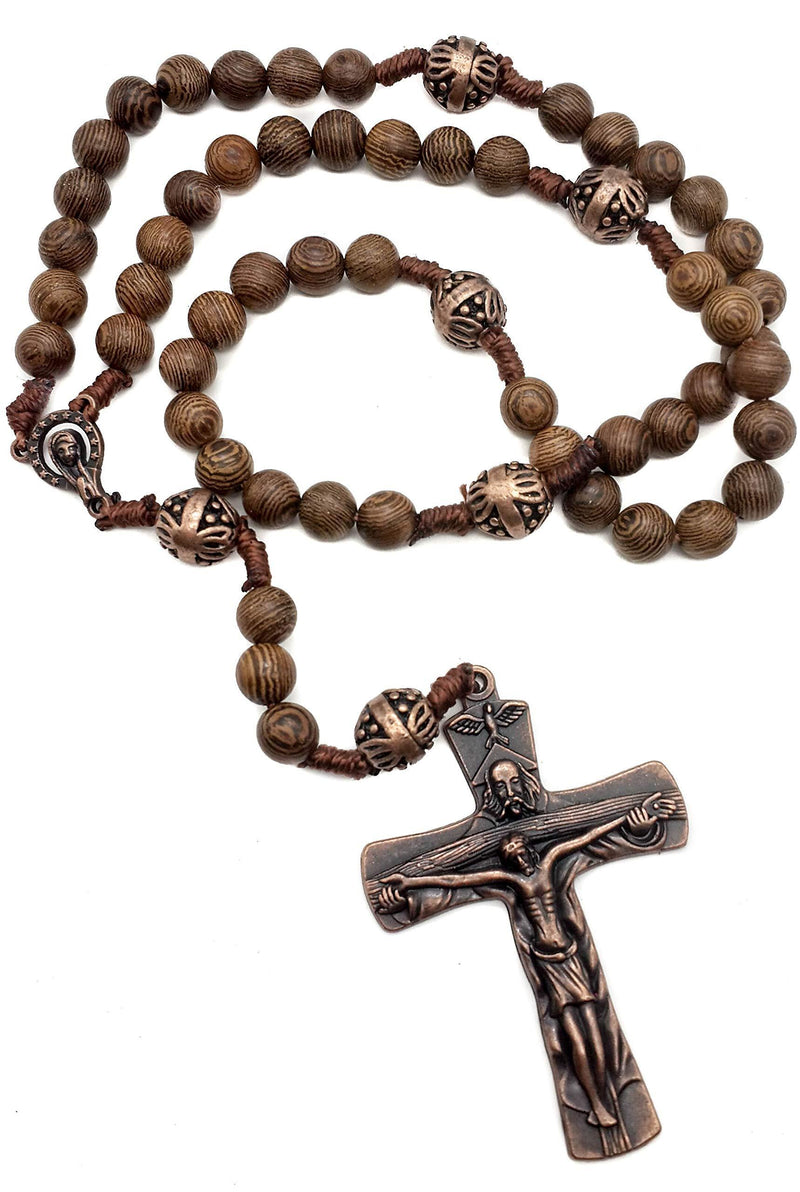 [Australia] - Nazareth Store Our Father Wood Rosary Beads Necklace with Beautiful Large Antique Cross Crucifix 