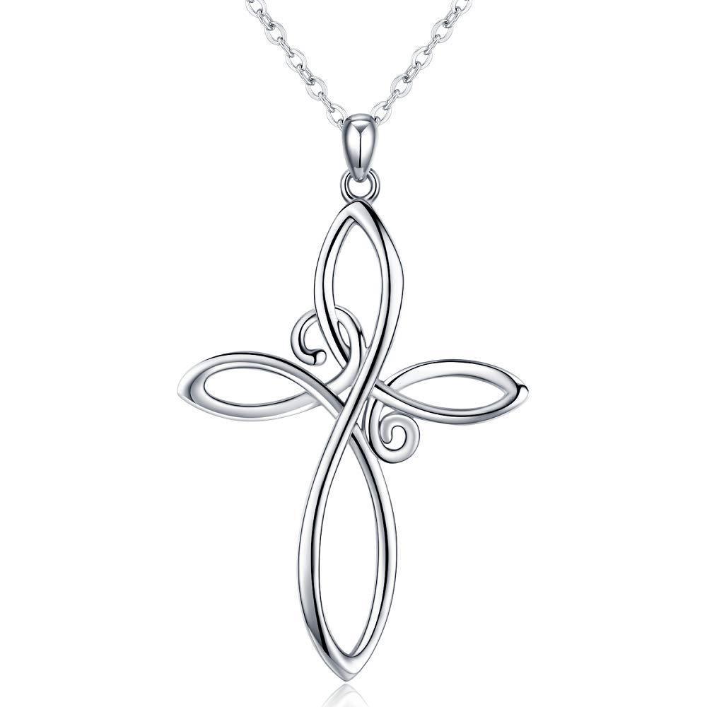 [Australia] - Celtic Knot Cross Necklace 925 Sterling Silver Women Pendant Necklace Cross Chain with Turquoise Jewellery for Women Christmas Birthday Thanksgiving Gifts for Mother Girls 