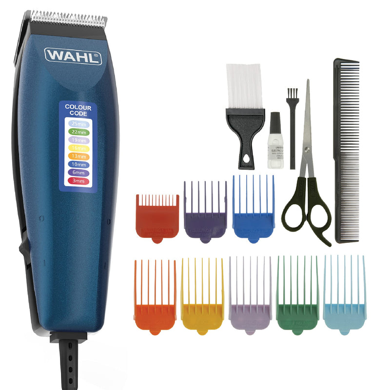 [Australia] - Wahl Colour Pro Corded Clipper, Hair Clippers for Men , Head Shaver, Men's Hair Clippers, Colour Coded Clipper Guides, Corded, Family at Home Haircutting Blue Corded single 