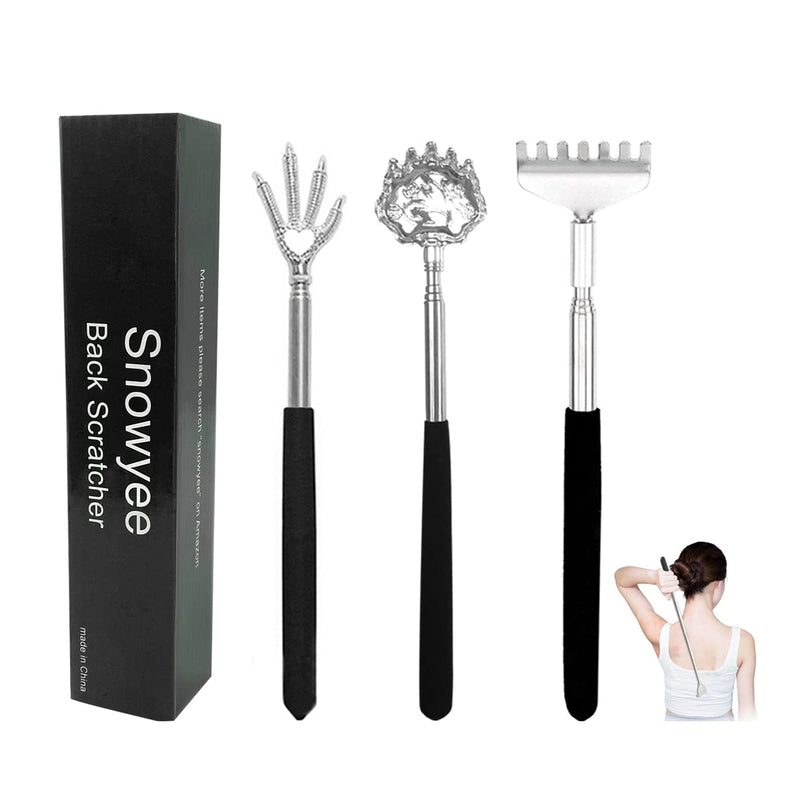 [Australia] - Snowyee Backscratchers, Back Scratcher for Women Men 3PCS Includes Bear Claw Hand and Eagle Claw kit Telescoping with Adjustable (Black) Metal-black-3pcs 3 Piece Assortment 