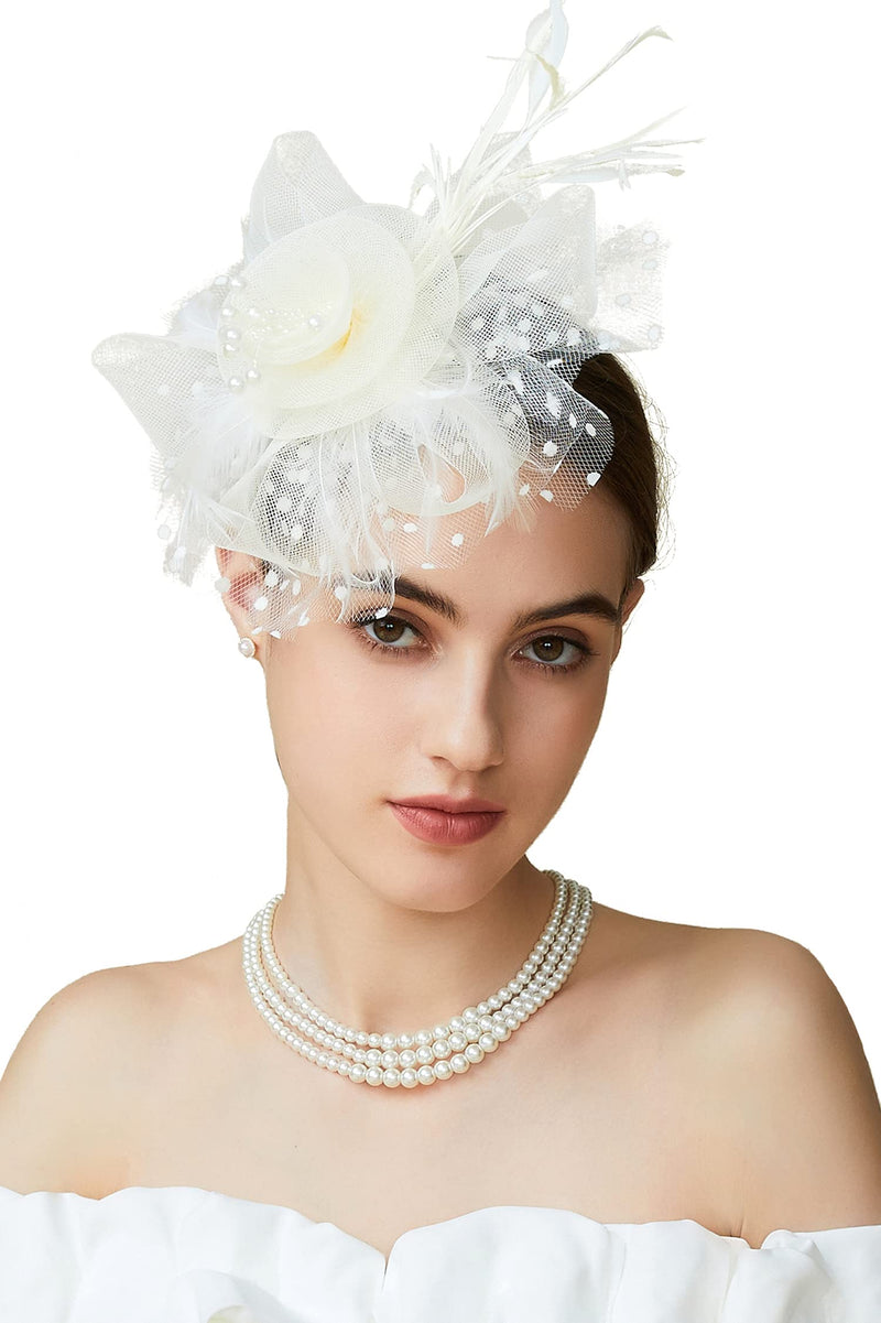 [Australia] - ArtiDeco Mesh Feather Fascinator Flower Hair Clip Fascinators Hat Bridal Headpiece 1920s Flapper Accessories (Beige) 