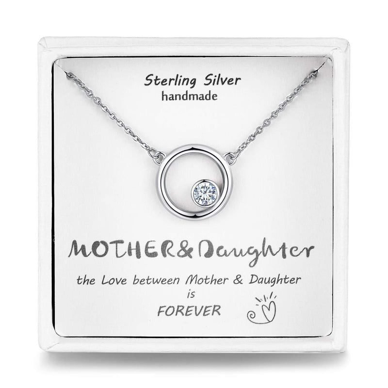 [Australia] - Qings Mum Daughter Necklace,Silver/Rose Color,925 Sterling Silver Circle Necklace for Women Girls 
