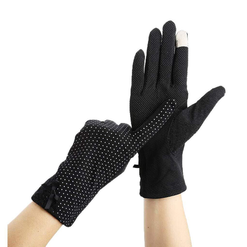 [Australia] - Women Touchscreen Gloves Summer Driving Mittens Ladies Lace Full Finger Gloves Mesh Floral Cycling UV Protection Handwear Non-Slip Quick Dry Outdoor Riding Hand Wrist Cover Elegant Mitts Spot Black 