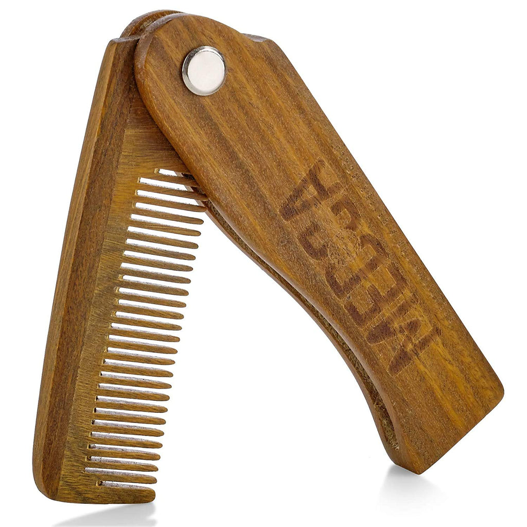 [Australia] - Folding Wooden Comb - 100% Solid Beech Wood - Fine Tooth Pocket Sized Beard, Mustache, Head Hair Brush Combs for Men Perfect for All Hair Types - Travel, Styling & Detangler 