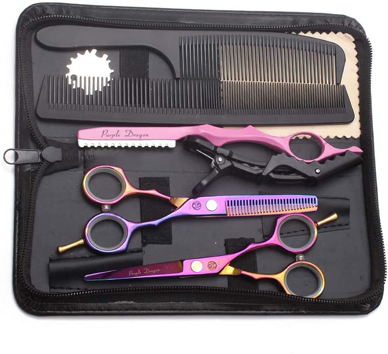 [Australia] - Purple Dragon Hairdressing Scissors Set Multi-Colour 5.5 Inch Hair Cutting & Thinning Scissors Kit for Men Women Kids Home Salon Barber Multi-coiored 