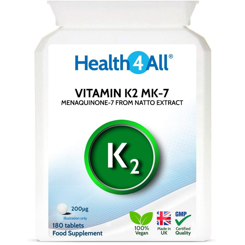 [Australia] - Vitamin K2 MK7 200mcg 180 Tablets (V) Natural MK-7 from natto Fermentation. Vegan High Strength Tablets (not Capsules). Made in The UK by Health4All 180 Count (Pack of 1) 