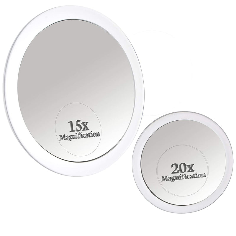 [Australia] - 20X & 15X Magnifying Mirror Combo Set with 3 Stick On Suction Cups For Makeup and Tweezing Eyebrows - Compact Handheld Design & Travel Ready - Extremely Strong X20 Zoom - 15cm & Small 10cm Diameter 