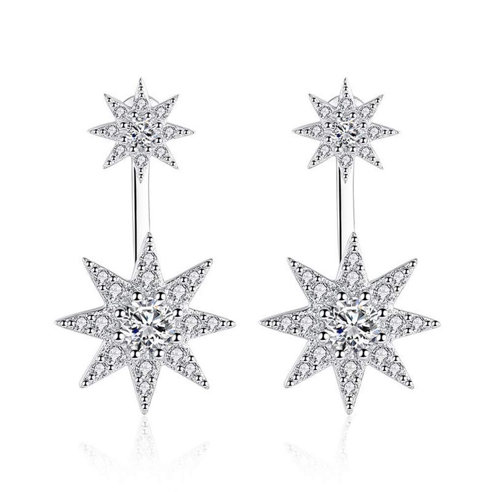 [Australia] - Zolkamery Star Drop Earrings for Women, 925 Sterling Silver Dangling Dangly Stud Earrings with Cubic Zirconia, Hypoallergenic Dual Use Studs Earring, Engagement Christmas Thanksgiving Jewellery Gift 