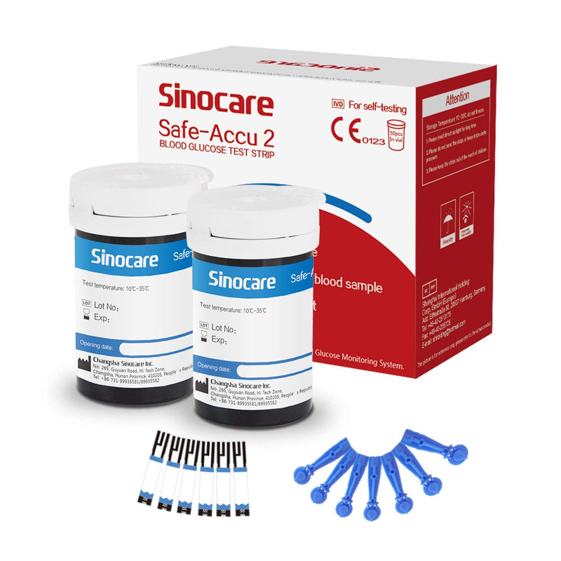 [Australia] - sinocare (Safe Accu2) Glucose Test Strips / Blood Sugar Test Strips 50 pcs No Code/ for sinocare Safe ACCU2 Blood Glucose Monitor Only 