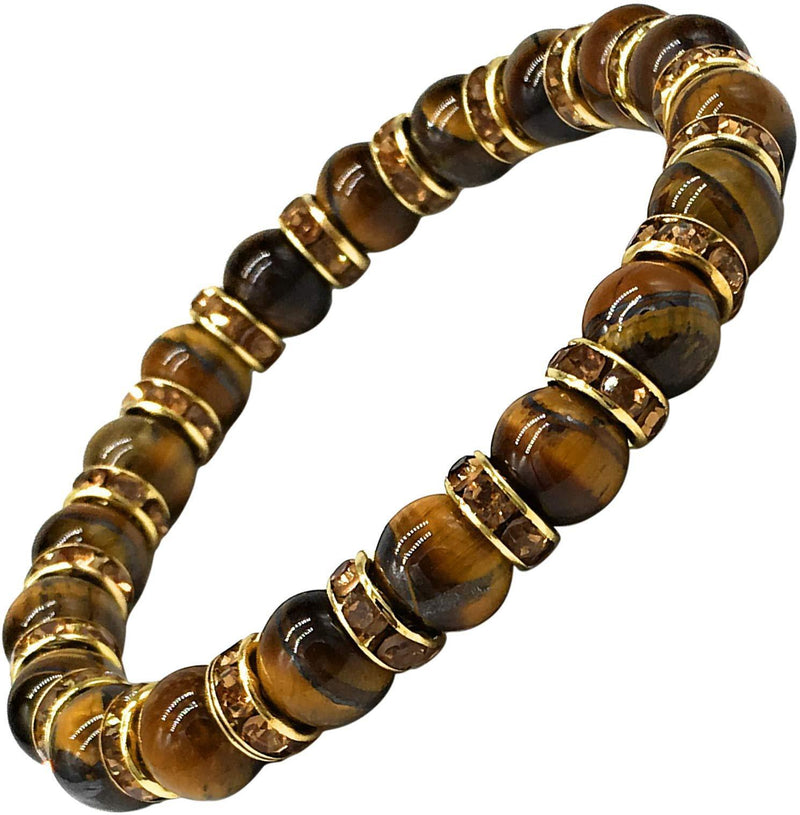 [Australia] - Helena Rose Ladies Bracelet for Women- Natural Tigers Eye Semi Precious Stones & Sparkling Rhinestone Golden Crystals - Woman's Spiritual Balance Bangle for Mothers Day with Jewellery Gift Box 