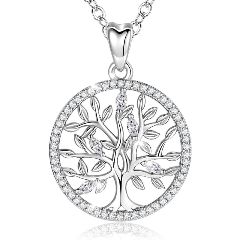 [Australia] - EUDORA Tree of Life Necklace for Women 925 Sterling Silver Cubic Zirconia Pendant for Girls Daughter Mother Gift, 45cm Chain 