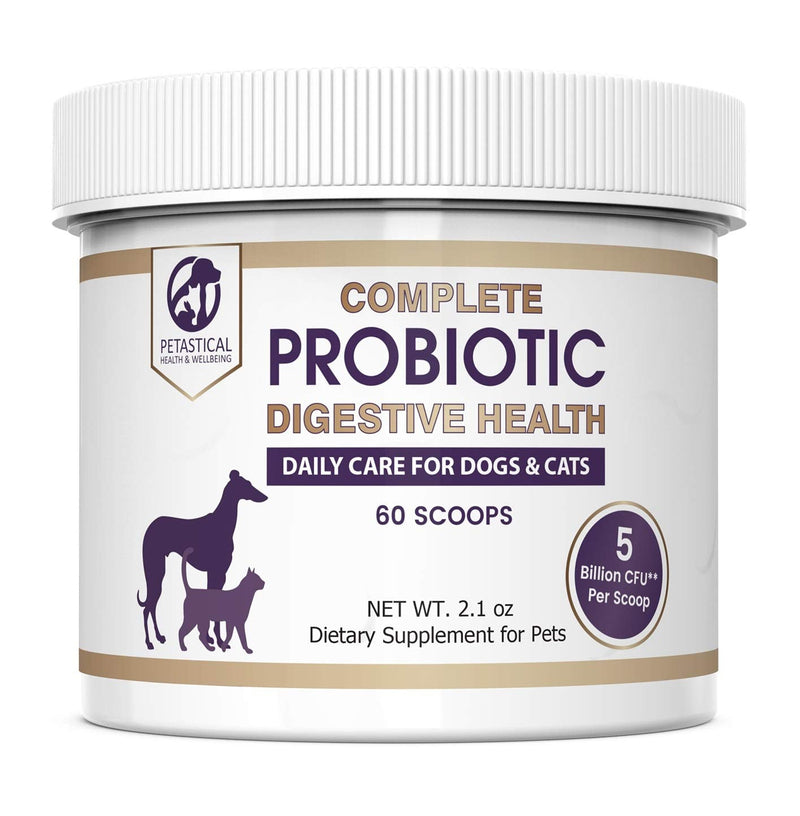 [Australia] - Petastical Probiotics for Dogs and Cats, 5 BILLION CFU Max Strength Canine Feline Probiotic Powder for Digestive Health Pet Supplement, 60 Powder Scoop 60 Scoop 