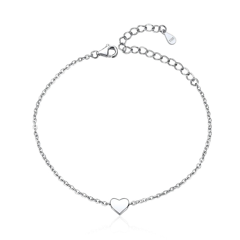 [Australia] - 925 Sterlig Silver Charm Heart/Moon/Star/Bar/Lotus Bracelet for Women 16cm+5cm(Extended Chain) Minimlaist Jewelry(with Gift Box) A-Silver Heart 
