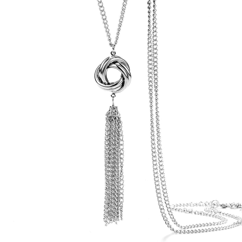 [Australia] - Long Tassel Necklaces for Women Silver Lovely Knot Pendant short tassel necklace for women 