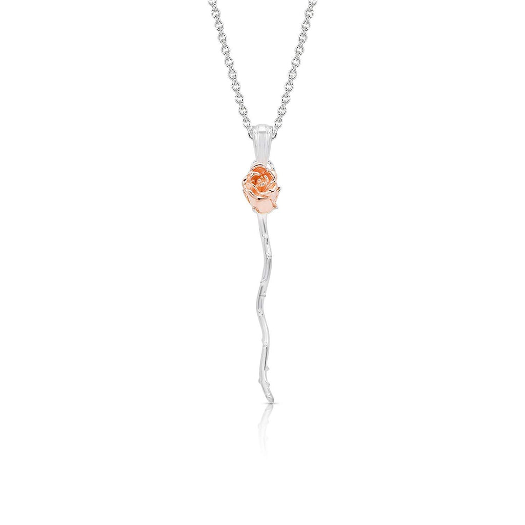 [Australia] - Rose Gold Symbol of Love & Beauty Over Silver Vintage Rose Flower Branch Pendant Never Rust 925 Sterling Silver Natural & Hypoallergenic Chain, For Women, Girls & Teens with Free Breathtaking Gift Box 