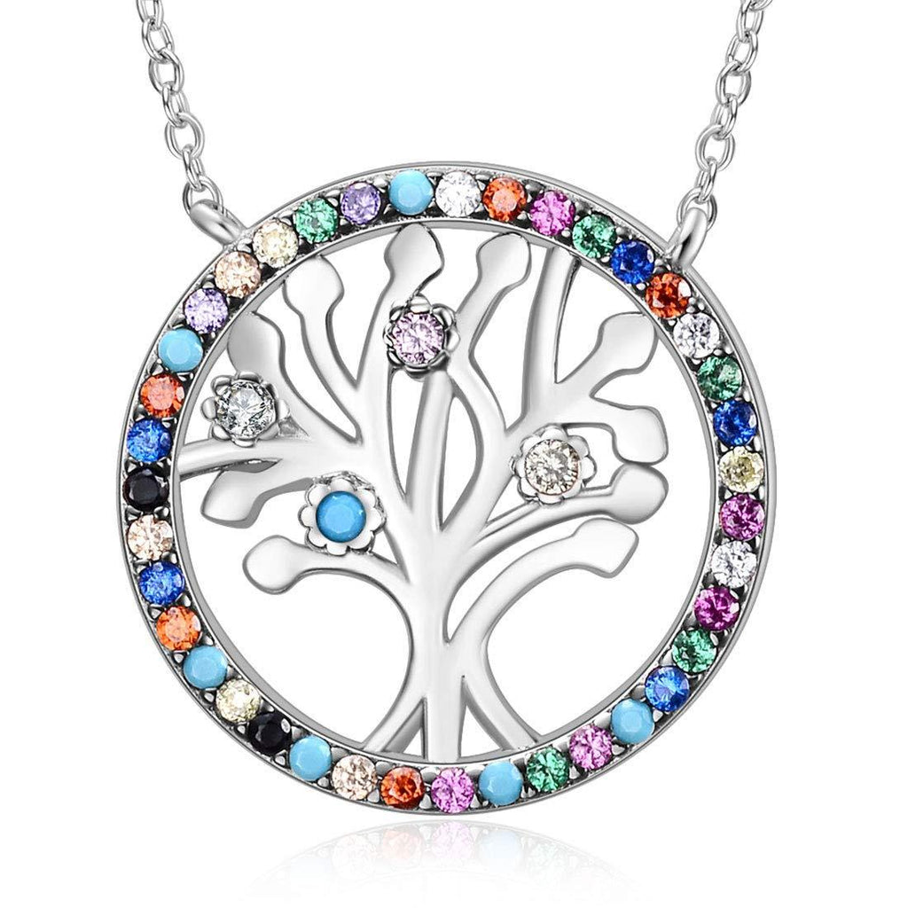 [Australia] - Tree of Life Necklaces for Women, 925 Sterling Silver Family Tree Pendant, Rose Gold Plated with Birthstone Turquoise Gemstone … (silver) 