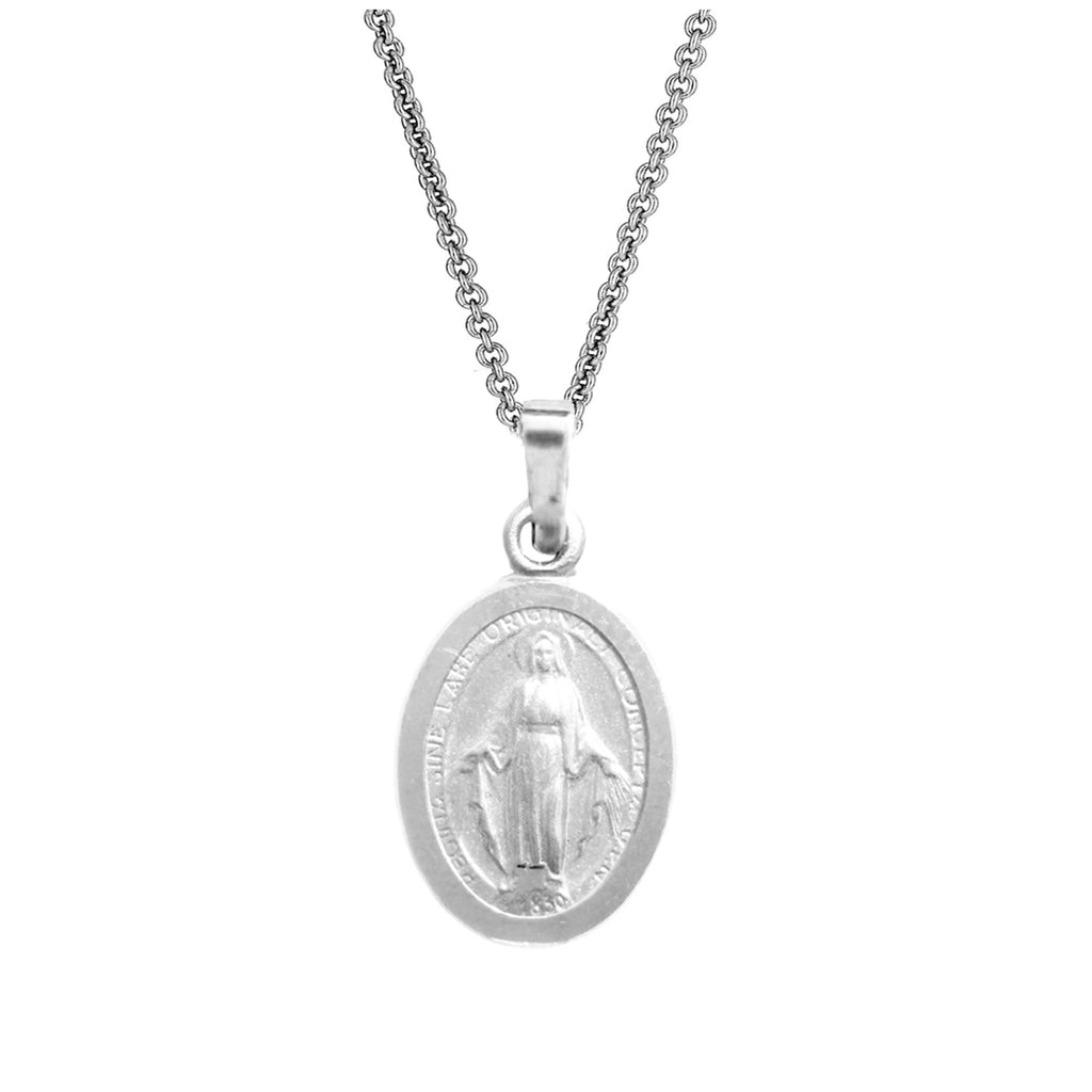 [Australia] - Ritastephens Italian Sterling Silver Miraculous Virgin Mary Medal Latin Prayer Charm Pendant Necklace(12mm, 15mm, 19mm) Mini (12x9mm) 18 Inches 