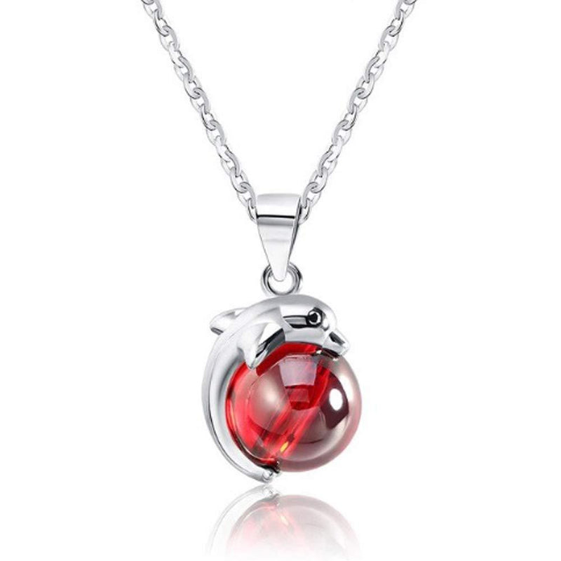 [Australia] - IzuBizu London Womens 925 Sterling Silver Red Dolphin Diamond Cubic Zirconia Crystal Animal Necklace Luxury Gift Box 
