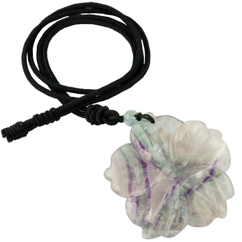 [Australia] - KYEYGWO Handmade Carved Flower Natural Energy Stone Pendant Necklace for Women with Adjustable Cord 26.7" Fluorite 