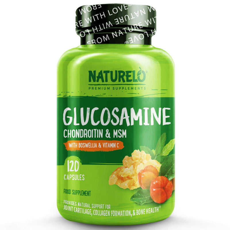 [Australia] - NATURELO Glucosamine (1500mg 2kcl) formulated with Chondroitin, MSM, Boswellia and Vitamin C for Collagen Formation Supporting Cartilage & Bone - 120 Capsules | 1 Month Supply 
