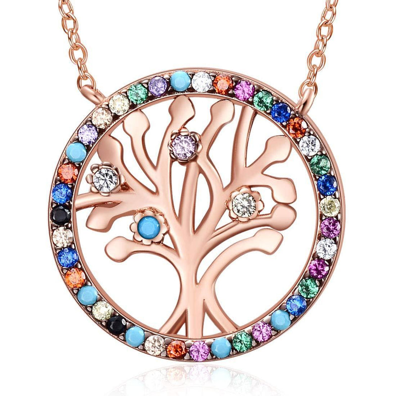 [Australia] - Tree of Life Necklaces for Women, 925 Sterling Silver Family Tree Pendant, Rose Gold Plated with Birthstone Turquoise Gemstone … (rose gold) 