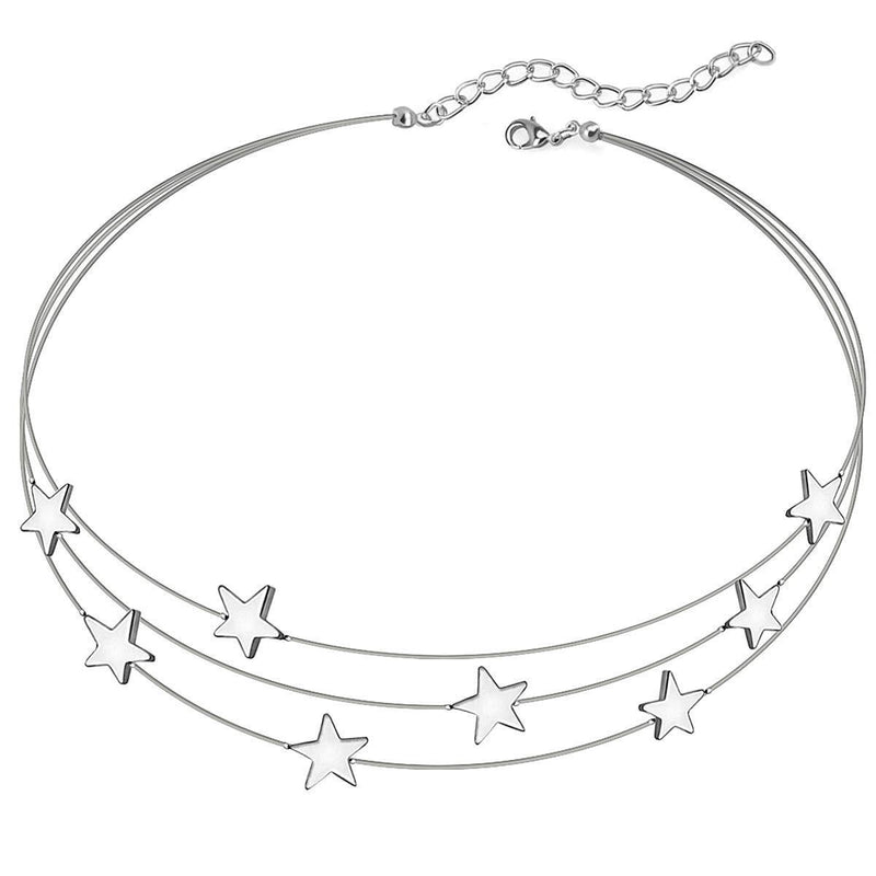 [Australia] - Suyi Dainty Multilayer Stars Choker Necklace Layering Bohemian Chain Clavicle Necklace for Women Ladys Silver 