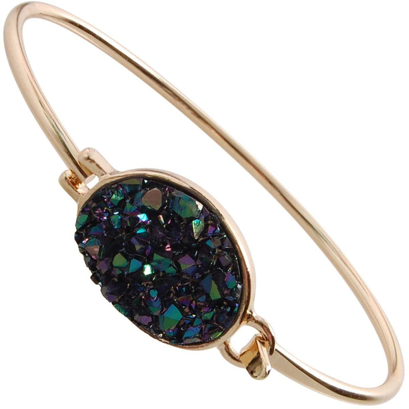 [Australia] - Humble Chic NY Simulated Druzy Cuff - Stackable Simple Thin Wire Gold-Tone Bangle Bracelets for Women Iridescent 