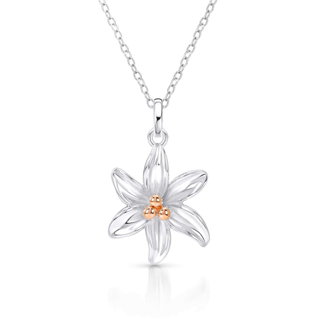 [Australia] - Beautiful and Elegant Rose Gold Pollen Tiger Lily Flower Pendant with Never Rust 925 Sterling Silver Natural & Hypoallergenic Chain, For Women, For Girls and For Teens ,with Free Breathtaking Gift Box 
